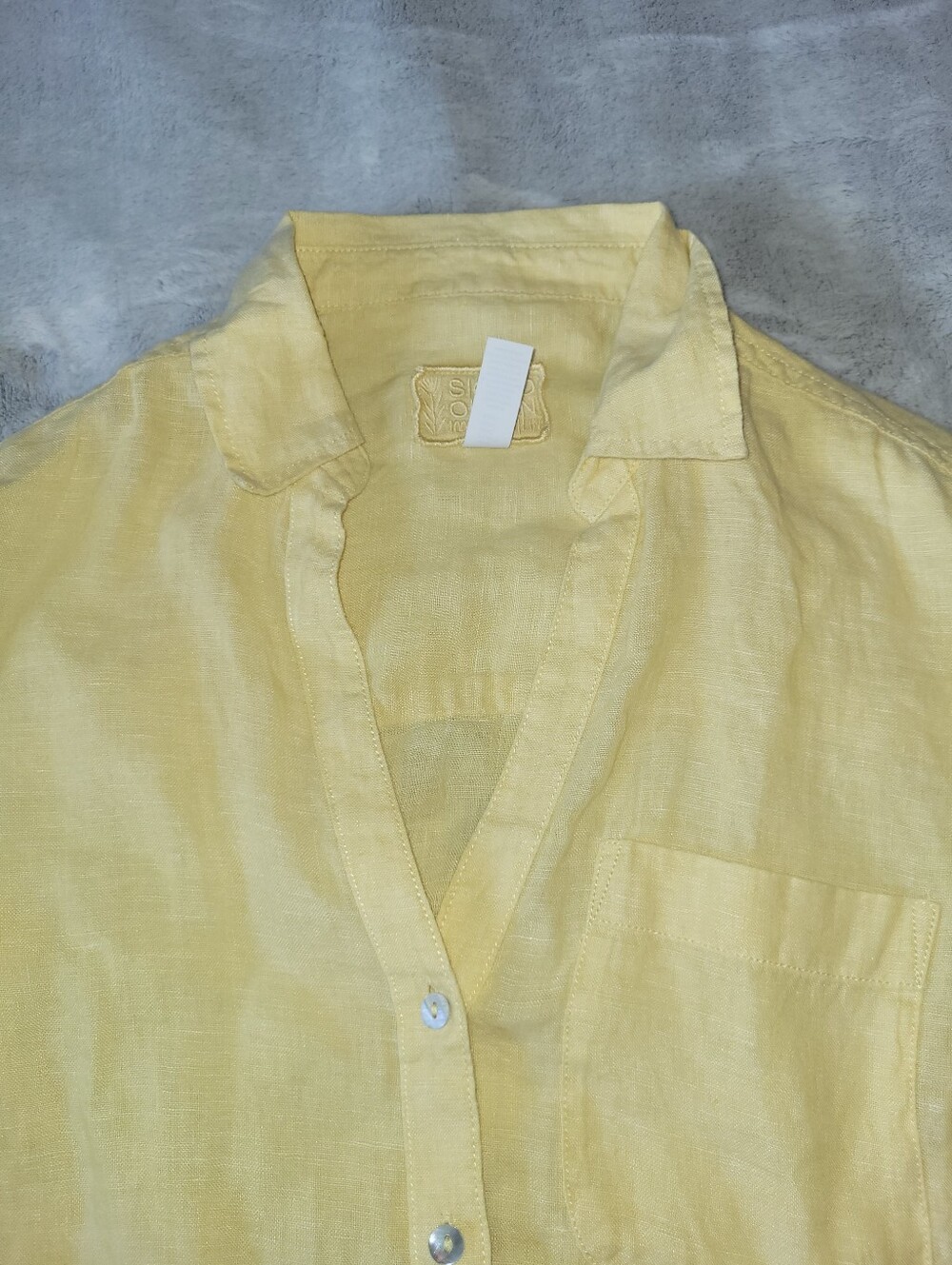 Sigrid Olsen Womens XS Oversized 100% Linen Roll Tab Sleeve Butter Yellow Shirt - Picture 3 of 12